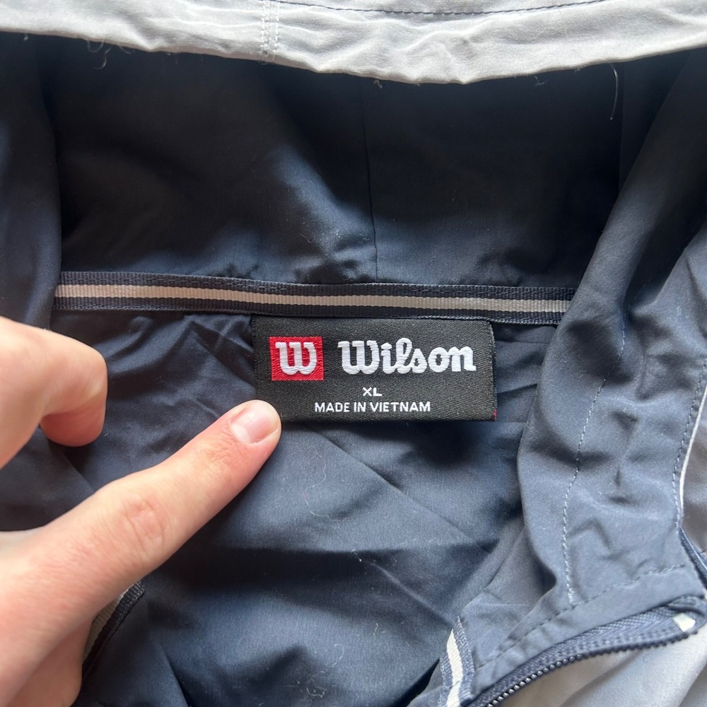 Vintage Wilson Windbreaker Jacket Size XL Gray Navy Blue Full Zip Hooded - Picture 3 of 8